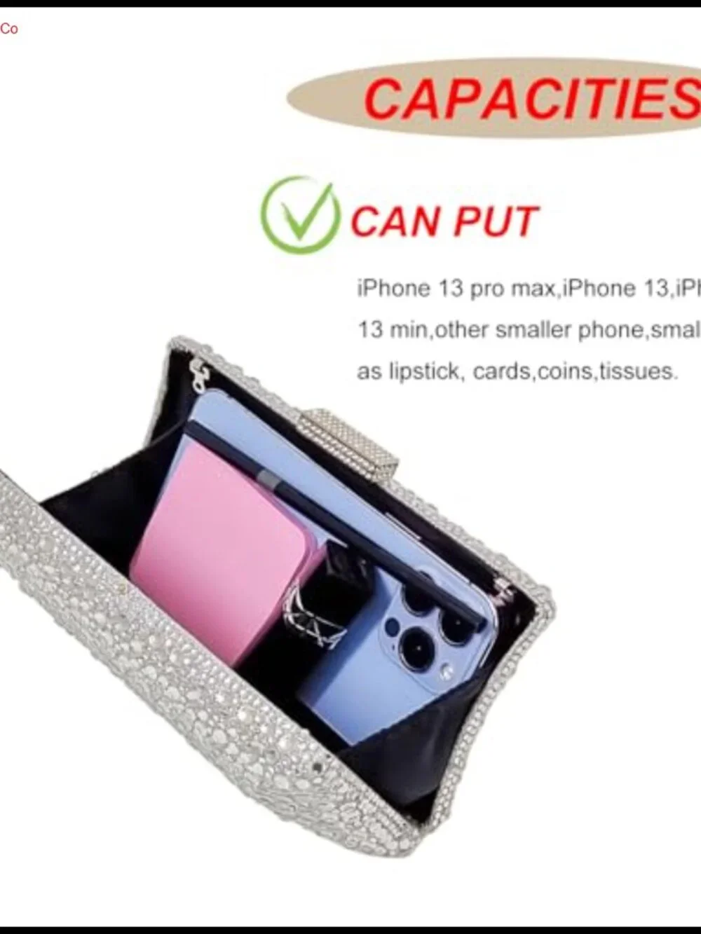 Sparkly Crystal Clutch Elegant Rhinestone Evening Bag with 2 Detachable Chains